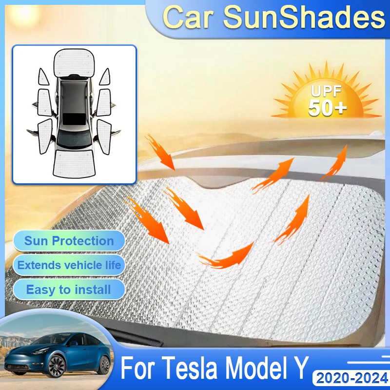 

For Tesla Model Y 2020 2021 2022 2023 2024 Car Sun Visor Cover Retractable UV Protection Silver Reflector Sun Shade Accessories
