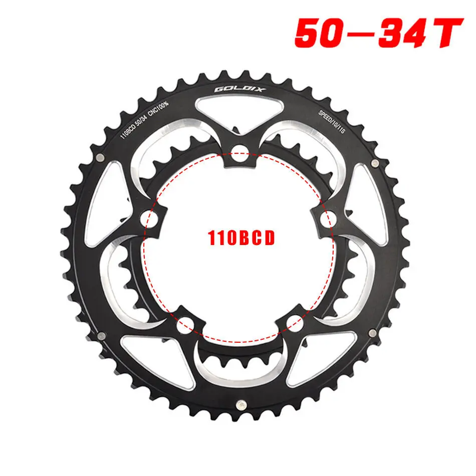 GOLDIX 50T/34T 110BCD Chain Ring Road Bicycle Chainwheel Plate Double Round Chain Ring 9/10/11S Ultralight Bike Parts