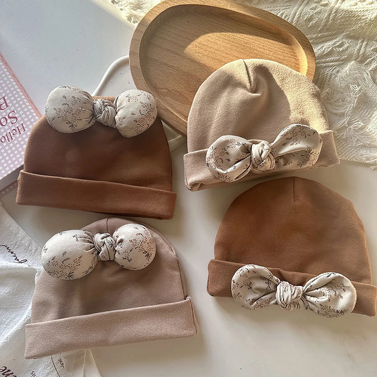 

Print Bow Baby Fetal Hat Soft Cotton Newborn Beanie 0-3Month Boys Girls Autumn Winter Warm Pullover Cap Children Elastic Bonnet