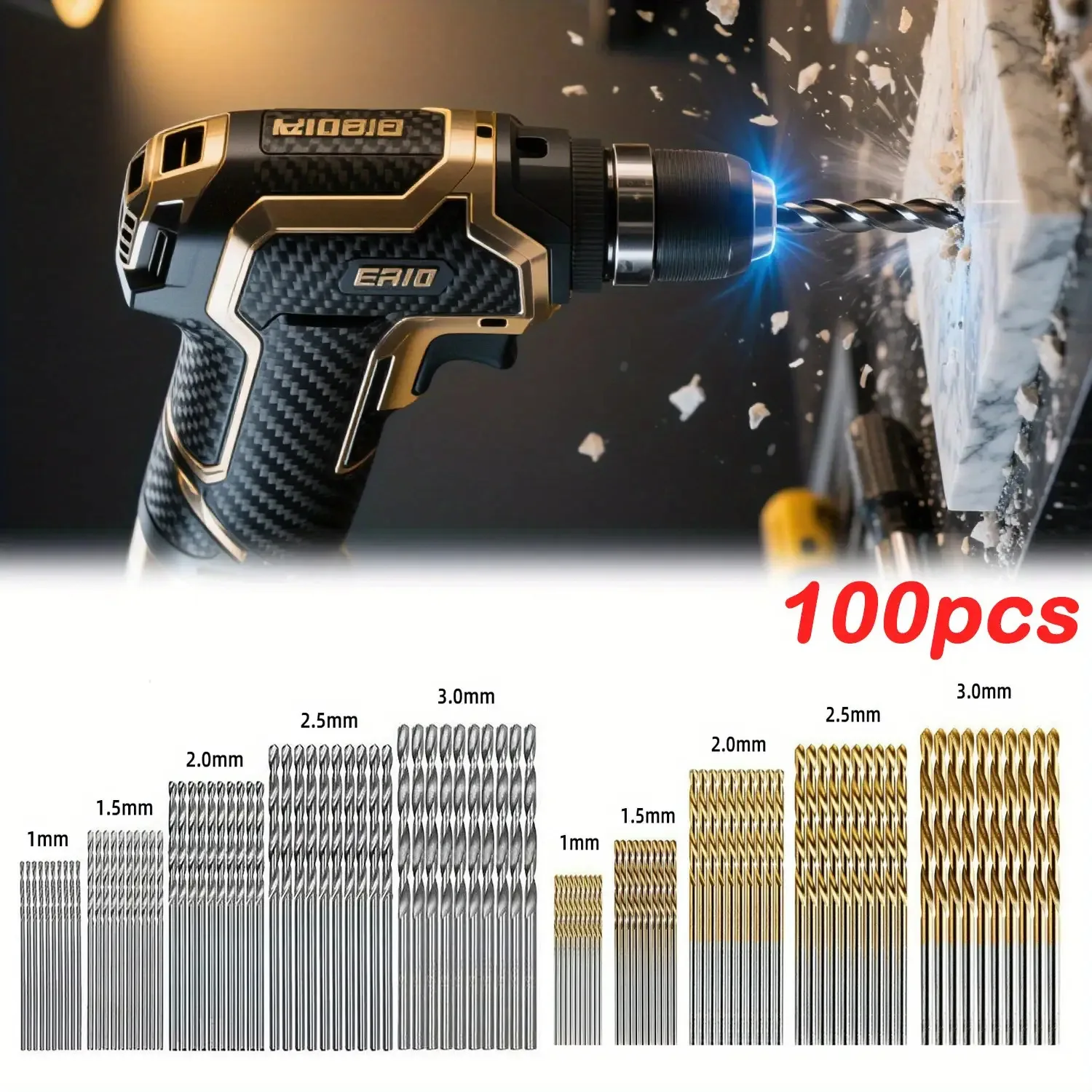 100-teiliges Titan-beschichtetes HSS-Bohrer-Set | Gerader Schaft | Für DIY/Holz/Kunststoff/Metall | Heimwerkerwerkzeuge – Detail 1