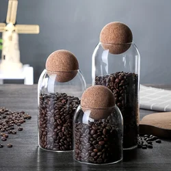 3Pcs/set Glass Storage Jar with Ball Cork Lid, Clear Glass Canisters with Cork Ball, Cute Decorative Round Glass Bottles with Ai