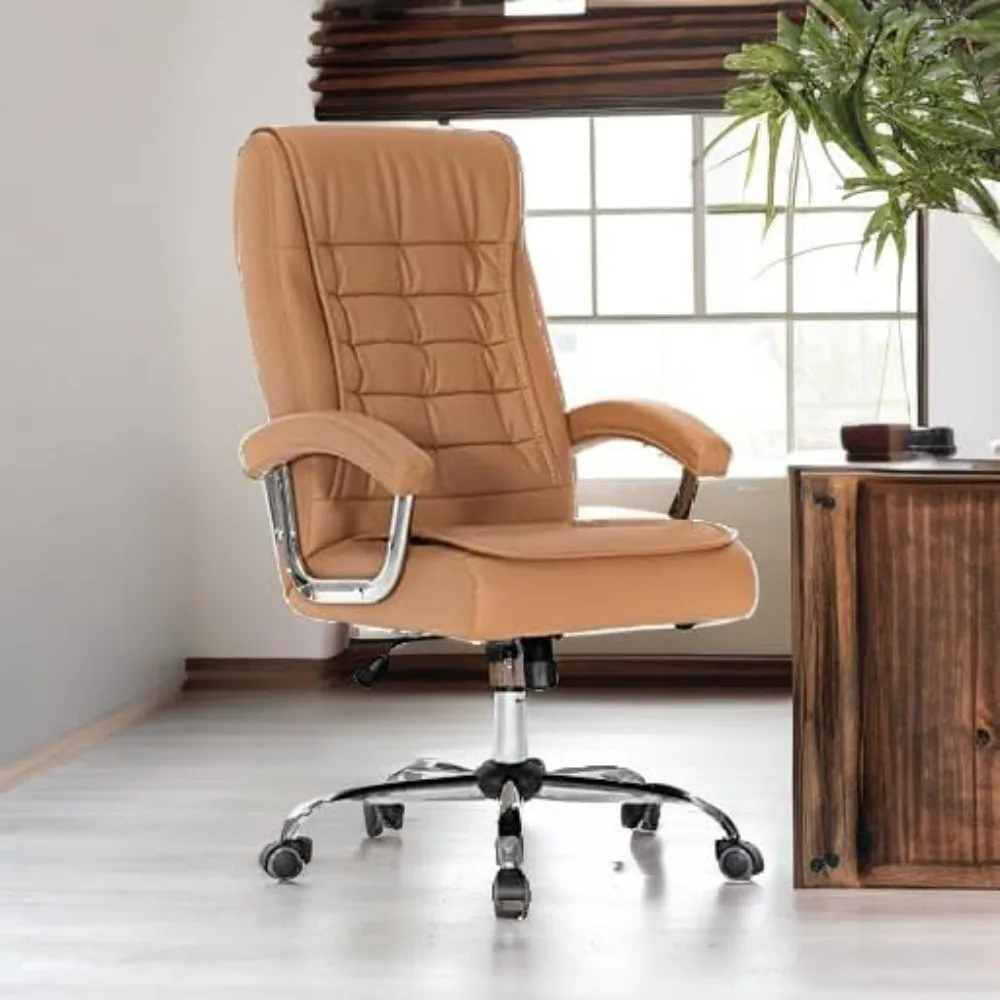 Office Chair Adjustable Leather Chair High Back Swivel Office Desk Chair with Padded Armrest 350lbs Load-Bearing Spring Seat