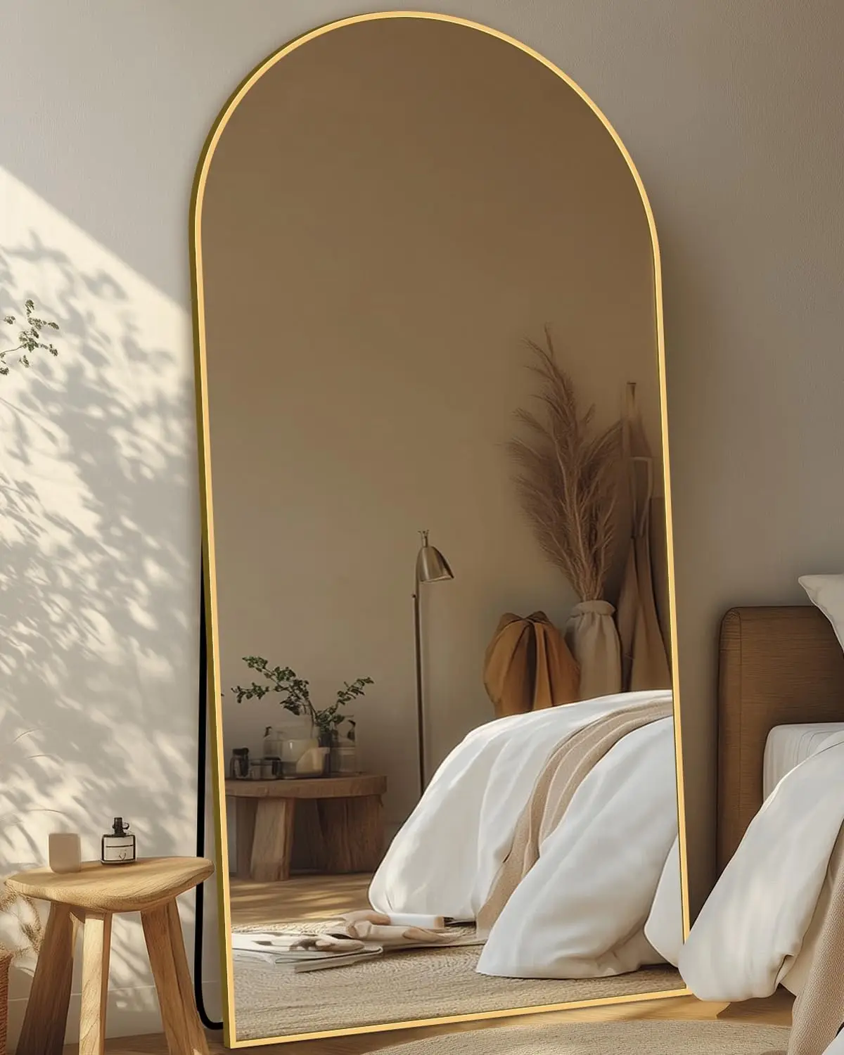 

71"x32" Arched Full Length Mirror with Stand, Aluminum Frame Floor Mirror for Bedroom Living Room, Gold