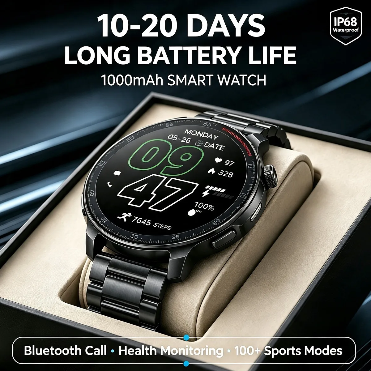 2026 New Smart Watch Men: Bluetooth Call 1000mAh Battery Sports Mode Health Detection Flashlight Voice Assistant SmartWatch