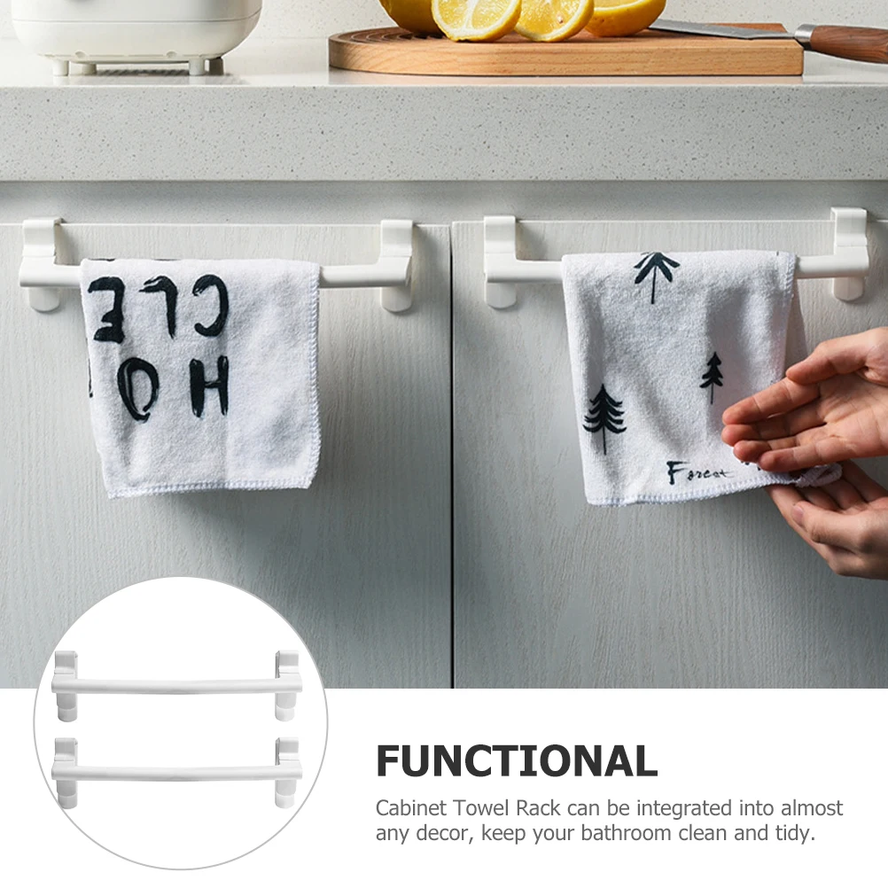 

2Pcs No Punching Towel Holder Cabinet Rack Detachable Over Cabinet Bathroom Kitchen Storage Organizer Hand Towel Bars
