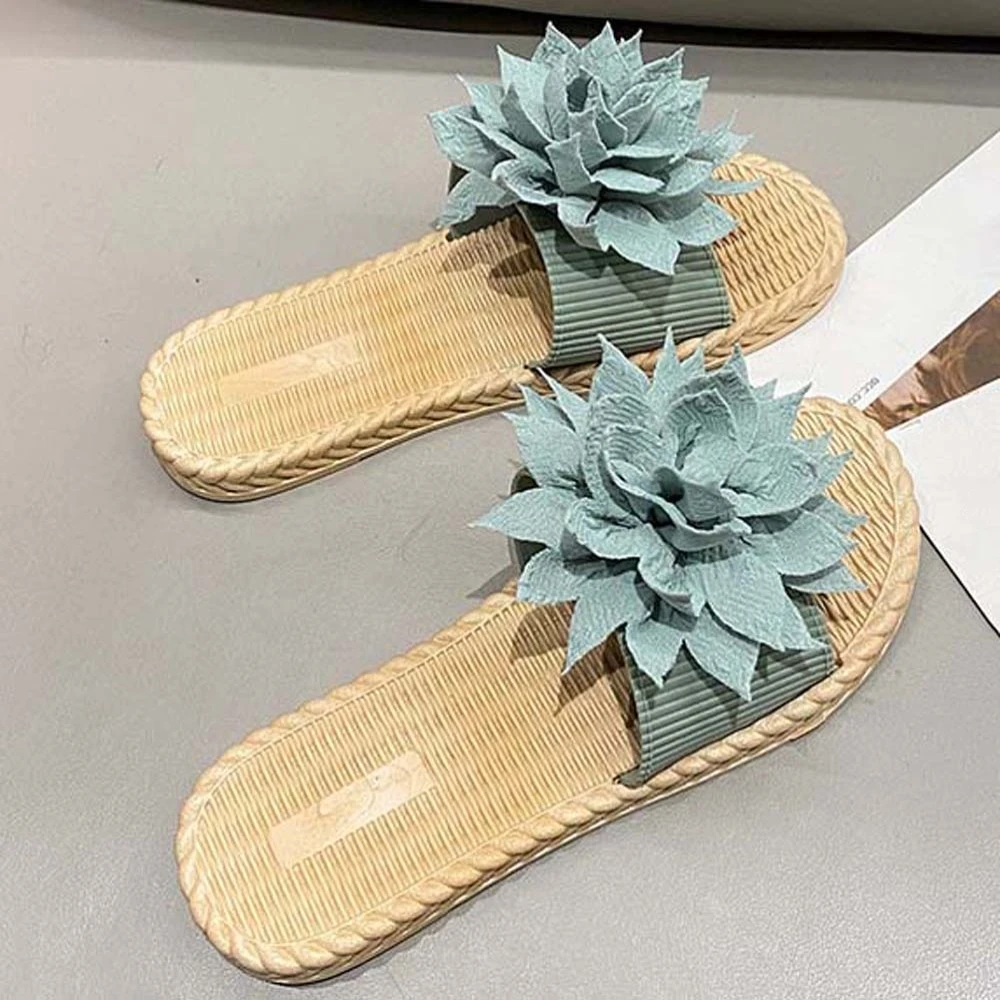 Chanclas informales de tela con flores para mujer, sandalias para vacaciones en la playa, zapatos gruesos, zapatillas de playa para vacaciones, regalo para pareja