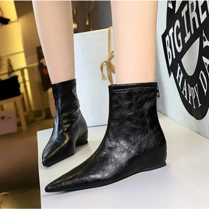 Autumn Winter Women Ankle Boots Fashion Elegant Pointed Toe Women Low Heel Boots Versatile Trend Women's Wedge Heels Shoes