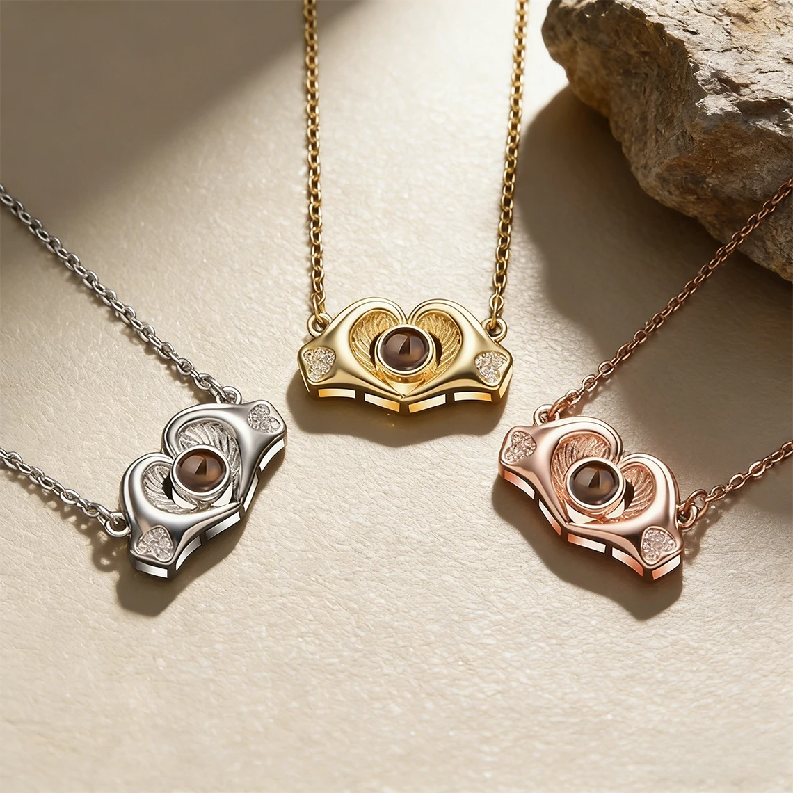 Custom Photo Projection Necklace for Women Copper Personalized Picture Heart Wing Flower Necklaces Valentine's Day Jewelry Gift - view 5