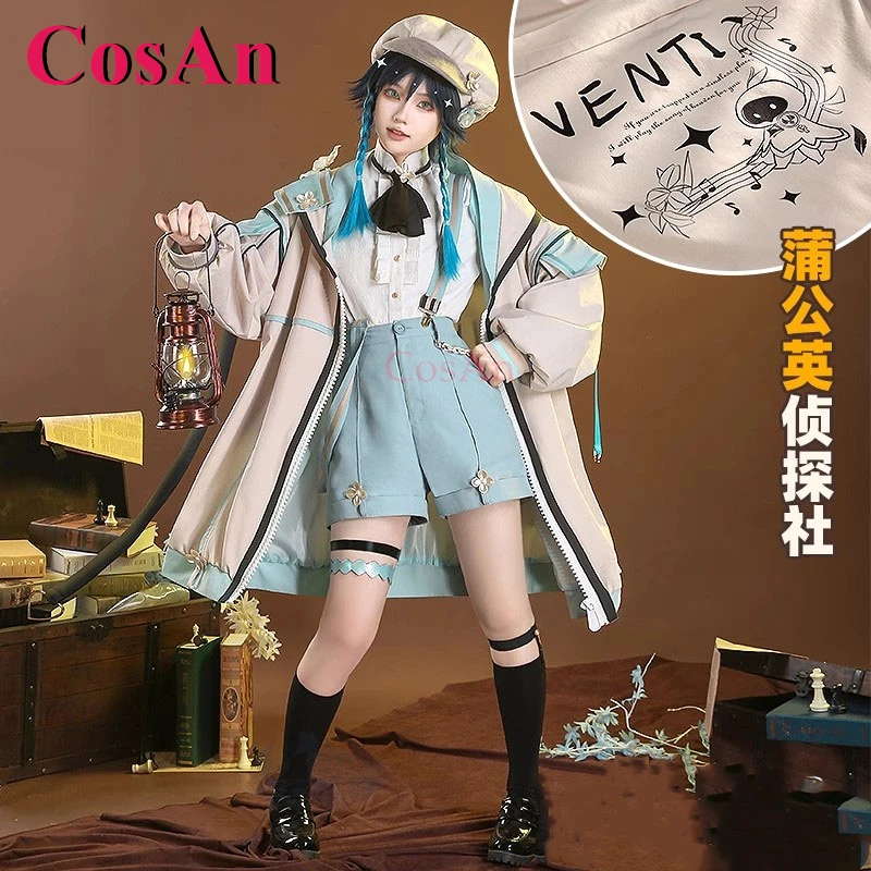 

CosAn Anime Game Genshin Impact Venti Cosplay Costumes Dandelion Detective Agency Little Boy Unifrorm Party Role Play Clothing