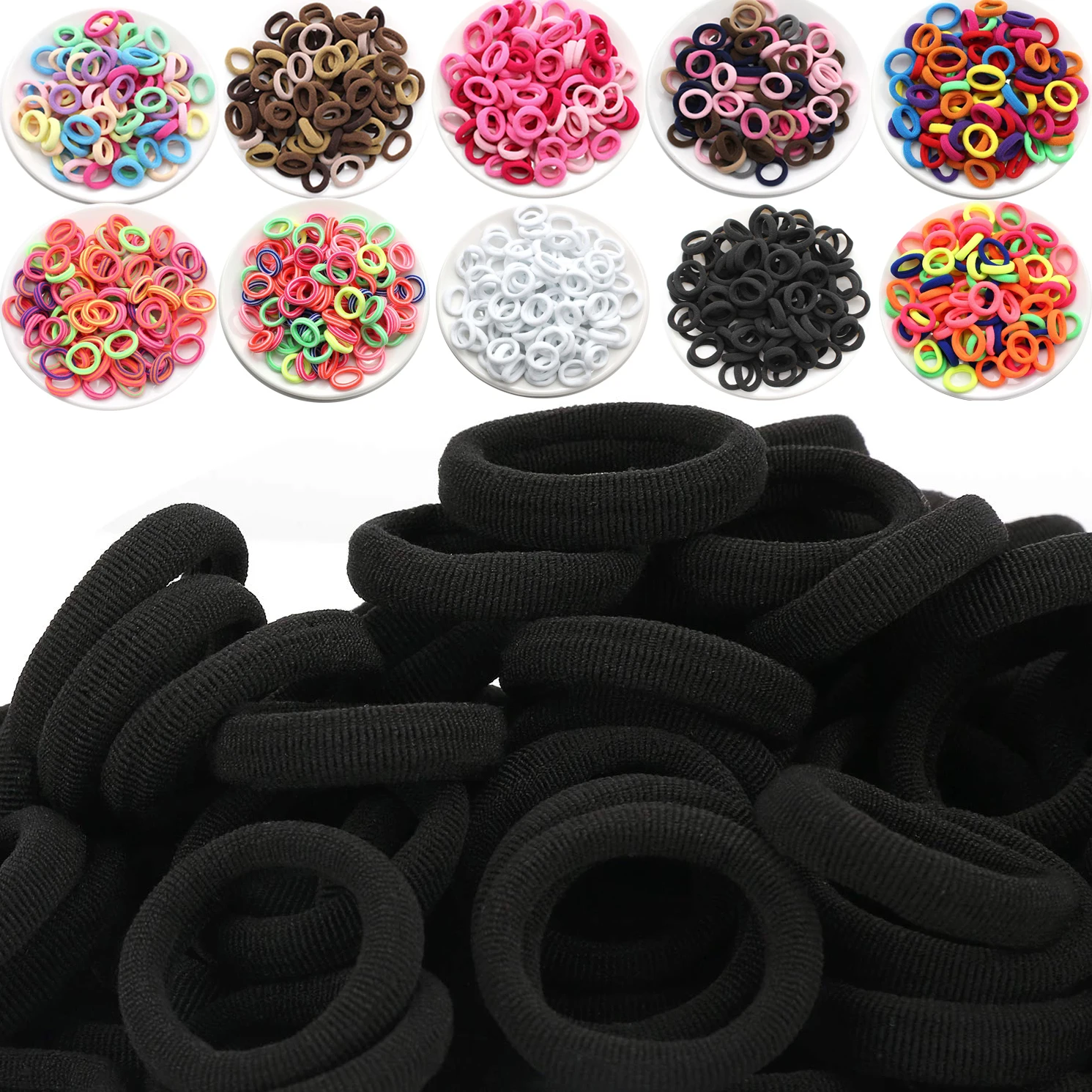 100pcs Diameter 2cm Kids Black White Candy Hairbands Baby Girl Hair Bands Headband Rubber Hair Tie Scrunchies Ponytail Holder