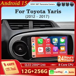 Android 15 For Toyota Yaris 2012 - 2017 Car Auto Radio Multimedia Video Player Carplay GPS Navigation Rear camera 5G No 2din DVD