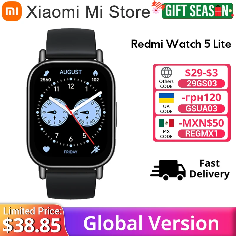 Global Version Xiaomi Redmi Watch 5 Lite 1.96'' AMOLED display 18-Day Battery life Bluetooth® calling Built-in GNSS 5ATM