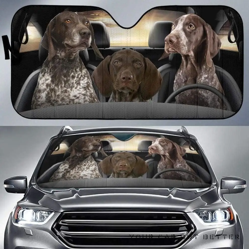 Three German shorthaired pointer dogs driving dog lover car sunshade German shorthaired pointer lover car window sunshade