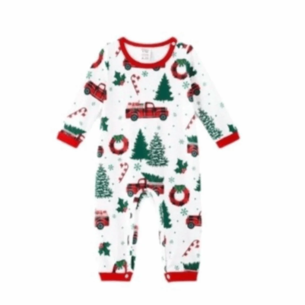 

Soft Christmas Family Matching Outfits Cotton Parent-child Adult Kids Loungewear Cartoon Print Garland Top+Pants Winter