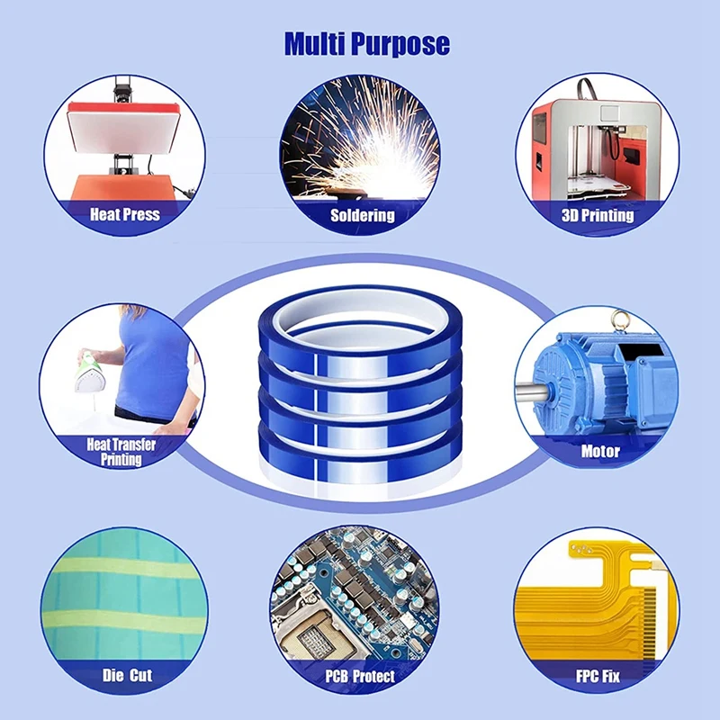 4 Rolls 10Mmx33m(108Ft) Blue Heat Tape Transfer Tape For Heat Sublimation Press No Residue And Heat Transfer Vinyl