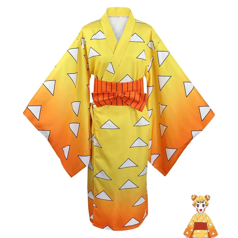 Anime Demon Slayer Kamado Tanjirou Agatsuma Zenitsu Hashibira Inosuke Kimono Cosplay Costume Haori Uniform Bathrobe Halloween