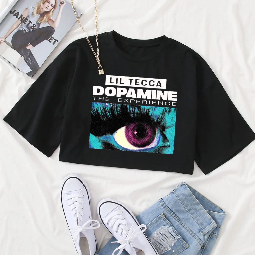

Lil Tecca Dopamine Shirt Women O-Neck Short Sleeves Crop Tops T-shirt Fans Gift