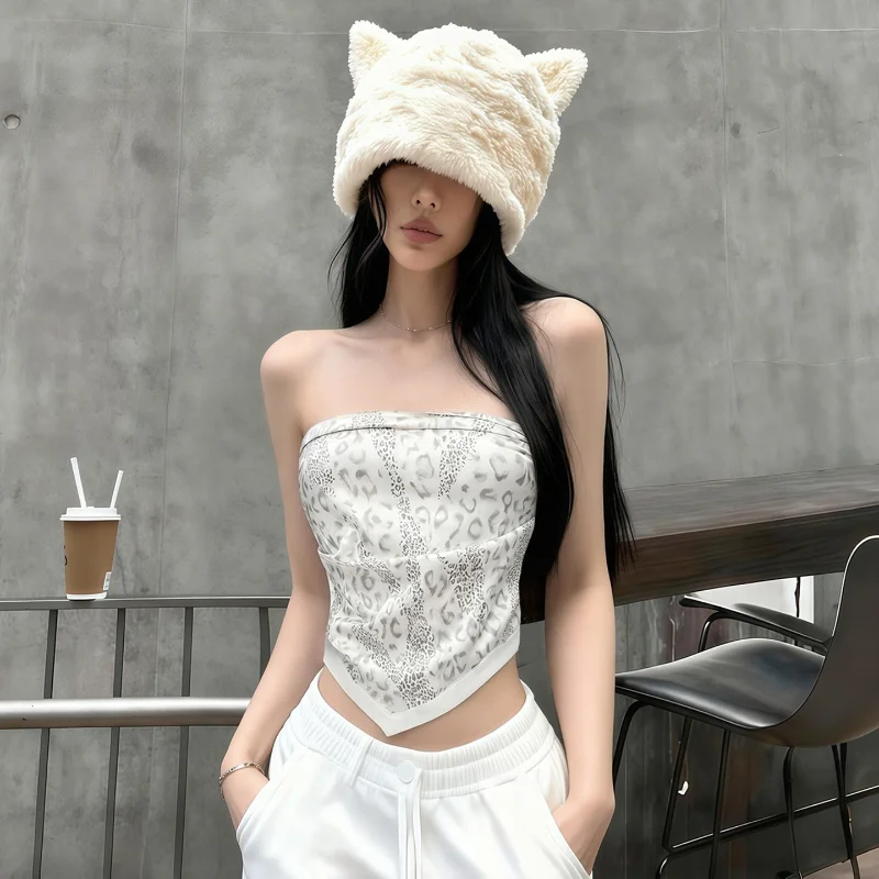 American Design Sensual Leopard Print Tube Top Strapless Slimming Manual Binding Top for Women Summer New Style Hot Girl