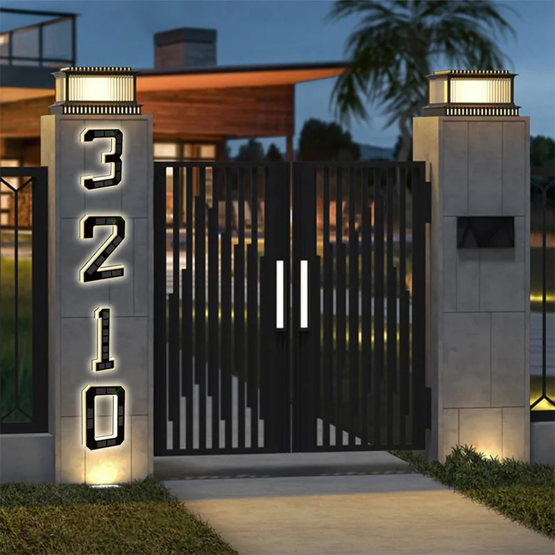 Solar ABCD Letters House Number Digital Address LED Light Solar Door Plate Outdoor Waterproof for Garden Home Villa Decoration