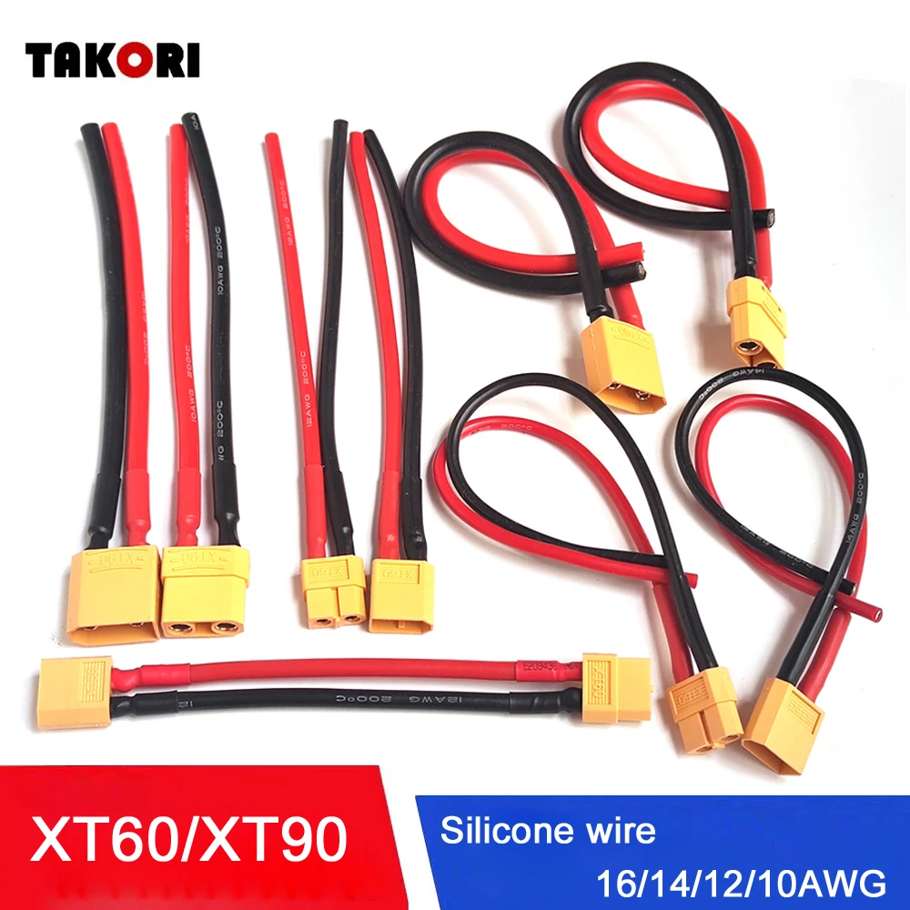 XT90 XT60 Male Female Conversion Plug Connection Cable With 12/10/14/16AWG Silicone Extension Lead Wire Battery Connector