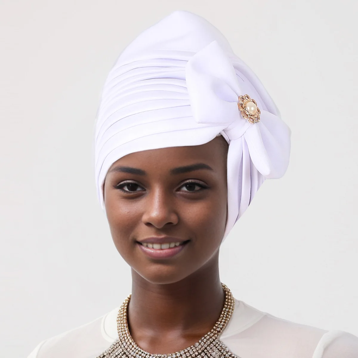 Turbante de lazo para mujer, gorro africano, Hijab musulmán, tocado Nigeriano para fiesta de boda, ya hecho, nuevo