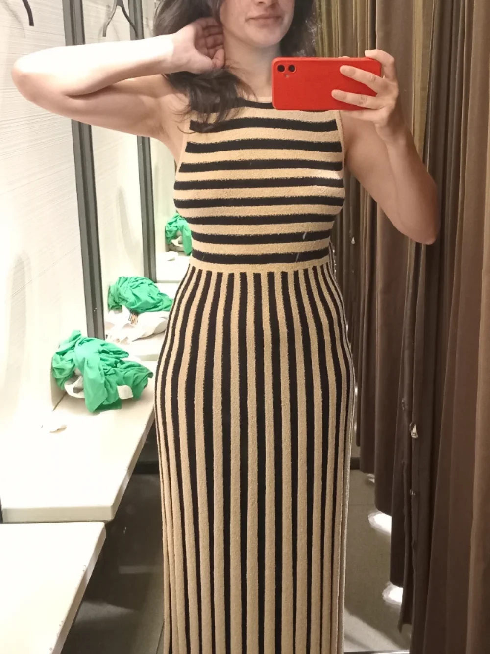 

Women's Retro Striped Knitted Sweater Dress Sleeveless round Neck High Waist Slim Long Skirt Spring Fashion All-match Elegant