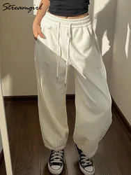 Khaki Baggy Pants Women Wide Leg Sweatpants With Pockets 2024 Spring Casual White Baggy Sweatpants Women Pants High Waist