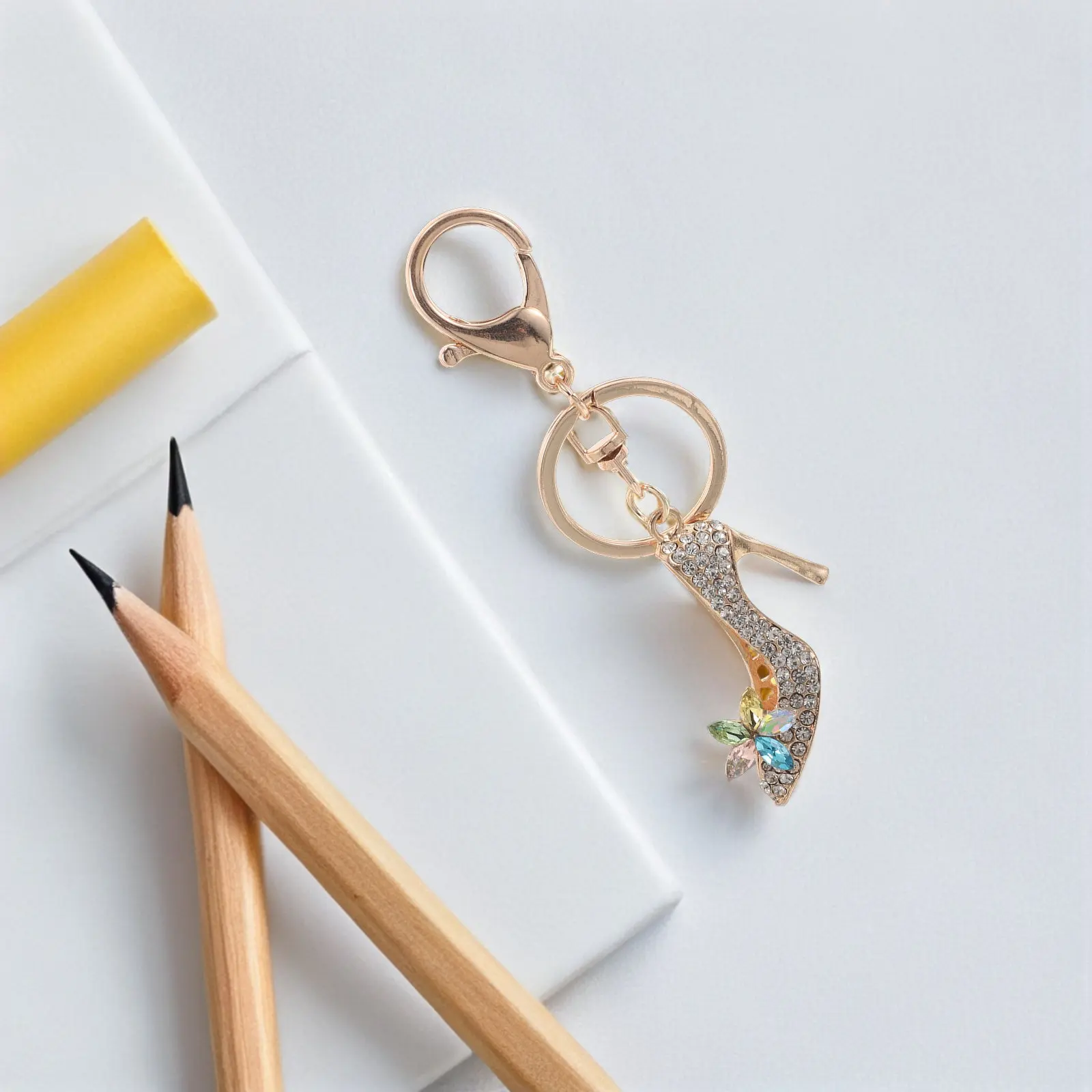 2Pcs Elegant Rhinestone High Heel Keychain Alloy Shoe Pendant Car Mirror Charm Bag Decor Crystal Hanging Ornament for Women