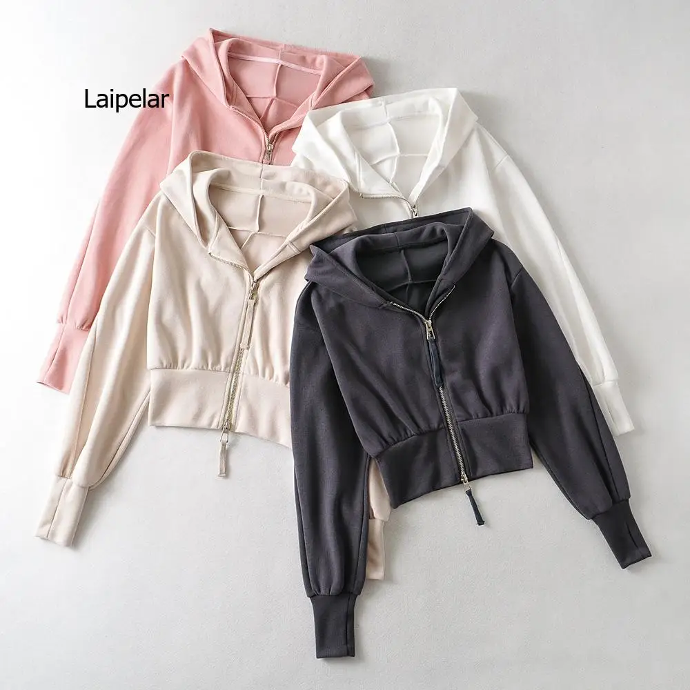 Double Zip Hoodie Slim Women Sweats Grunge Pink Sweatshirt Aesthetic Hoody Sweat College Young Girls Sweetshirts Crop Hoodie New