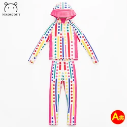 Swimsuit for Girls and Babies, Quick-Drying Girl's Dopamine Long-Sleeved Trousers Split Seaside Sun Protection