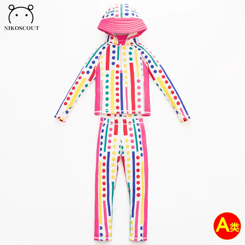 Swimsuit for Girls and Babies, Quick-Drying Girl's Dopamine Long-Sleeved Trousers Split Seaside Sun Protection