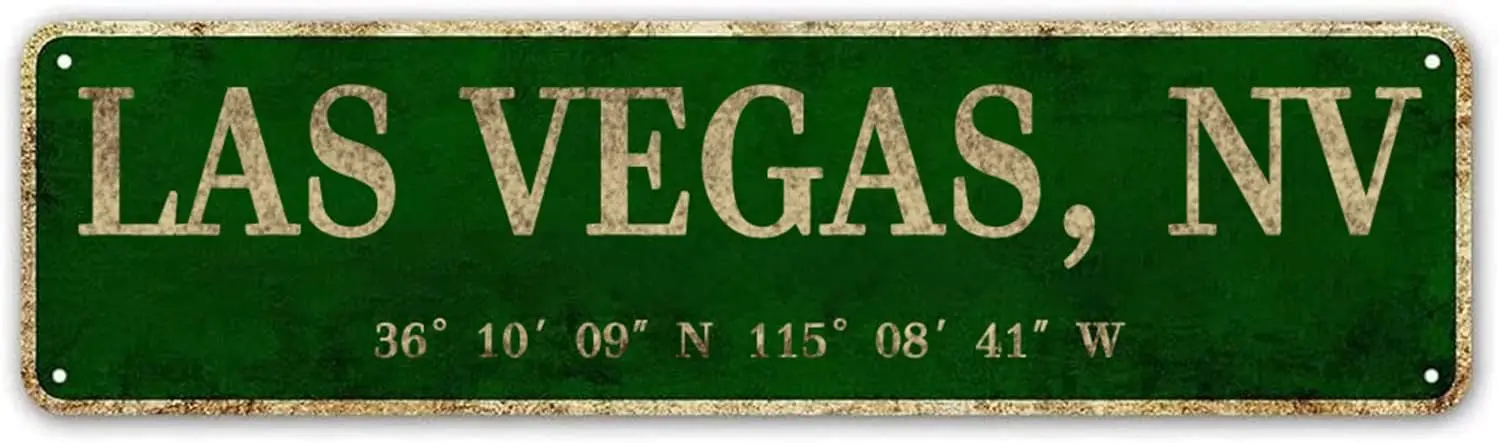 Las Vegas, NV City Sign Rustic Vintage Metal Art Wall Decor Office/Home/Classroom 4” x 16”