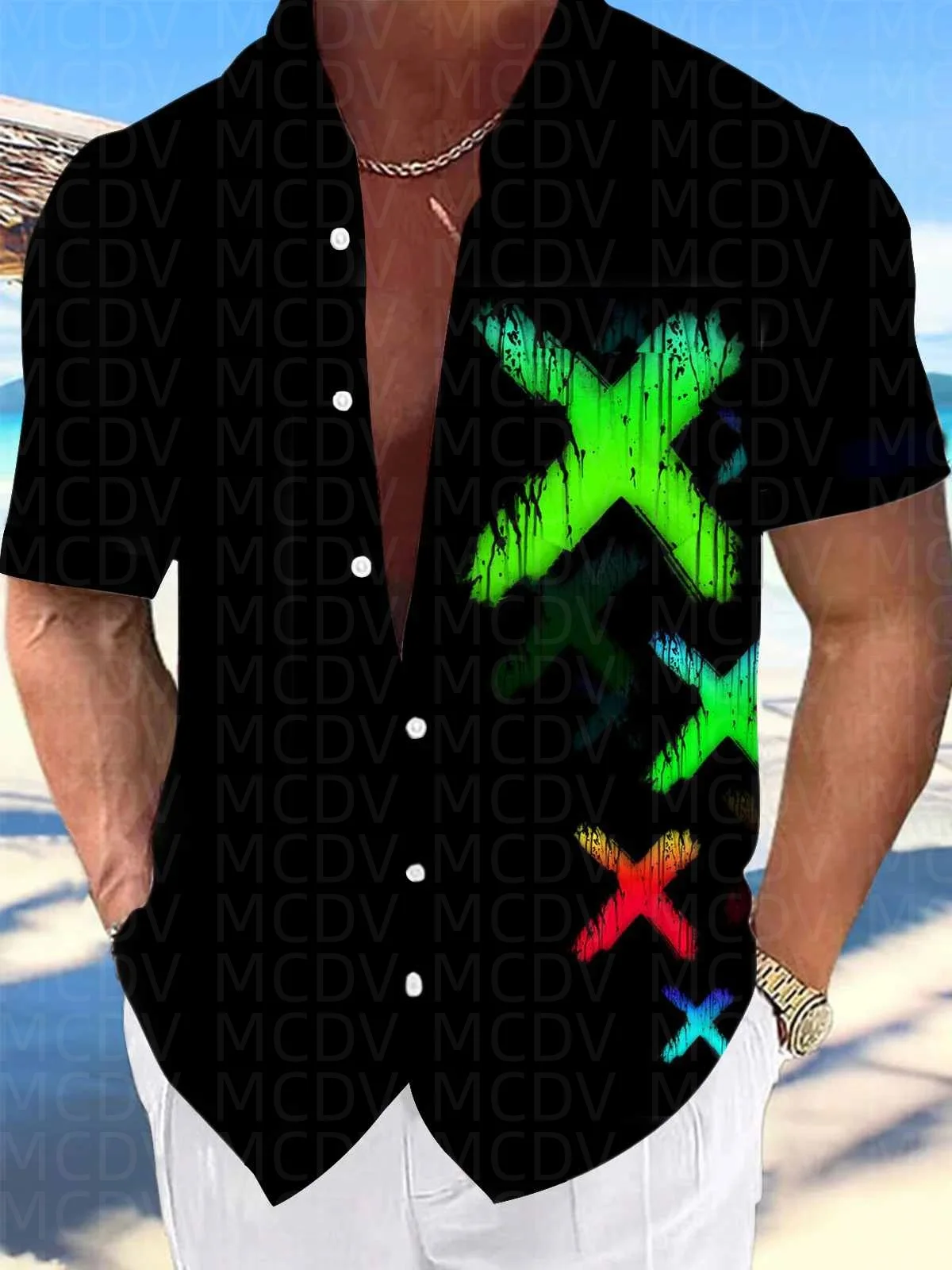 X Pattern Men's Hawaiian Shirt Stretch Easy Care Camp Shirt Big Tall