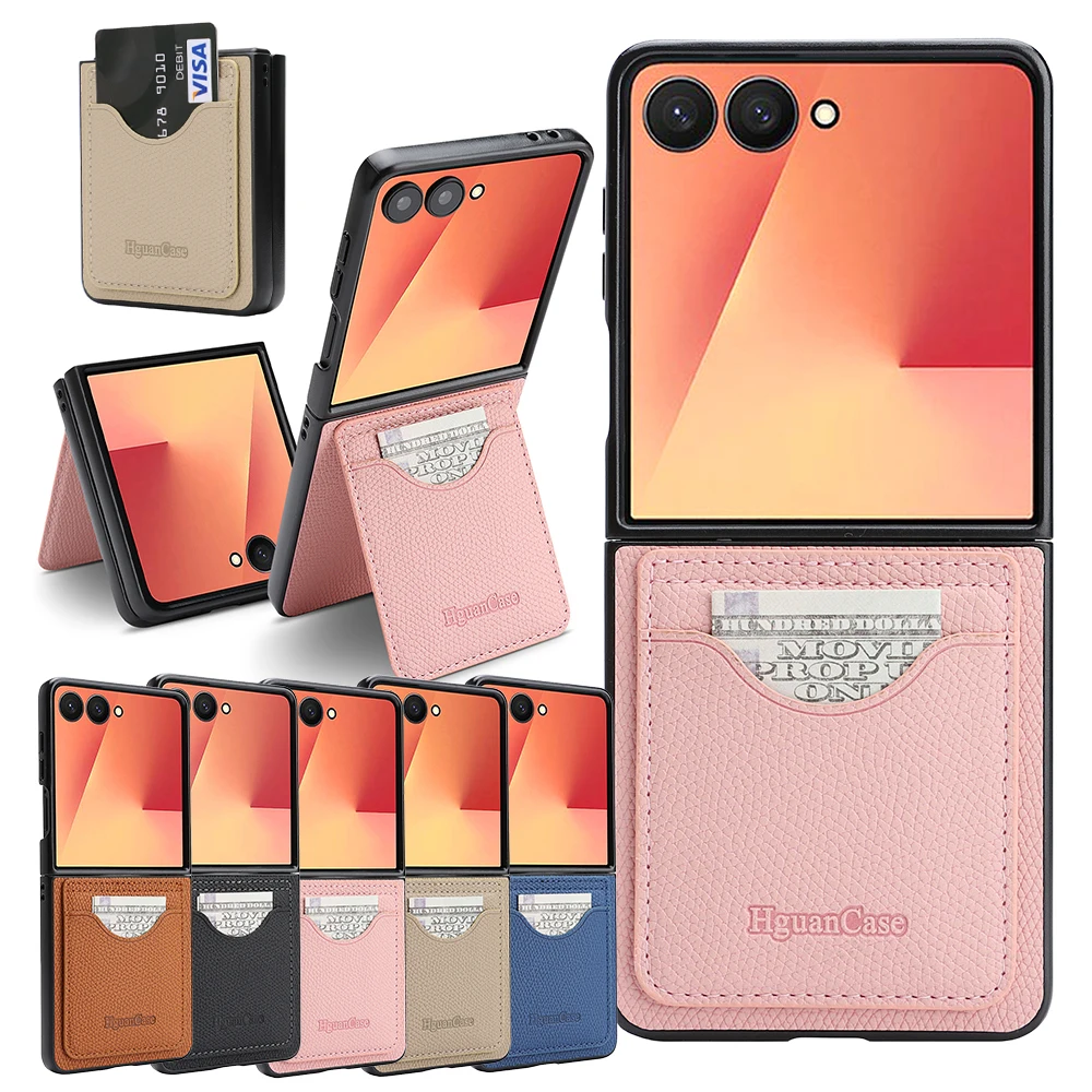 Leather Wallet Case For Samsung Galaxy Z Flip 8 7 Fe 6 5 4 3 Flip8 Flip7 Flip 7Fe Flip6 Flip5 Flip4 Flip3 Kickstand Phone Cover