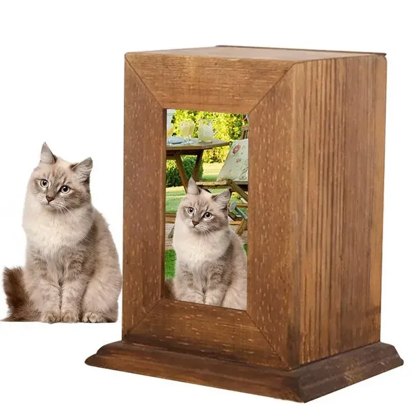 Pet Urns With Photo Frame Funeral Cremation Small Box Wood Urns Memorial Dogs Cats Picture Frame Candle Holder Handicraft