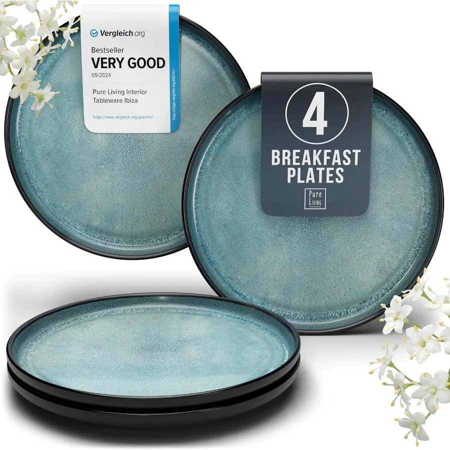 

Stoneware small dinner plates set 4 pcs 7.5 dark petrol blue ceramic salad dessert plates Dishwasher and microwave safe Stylish