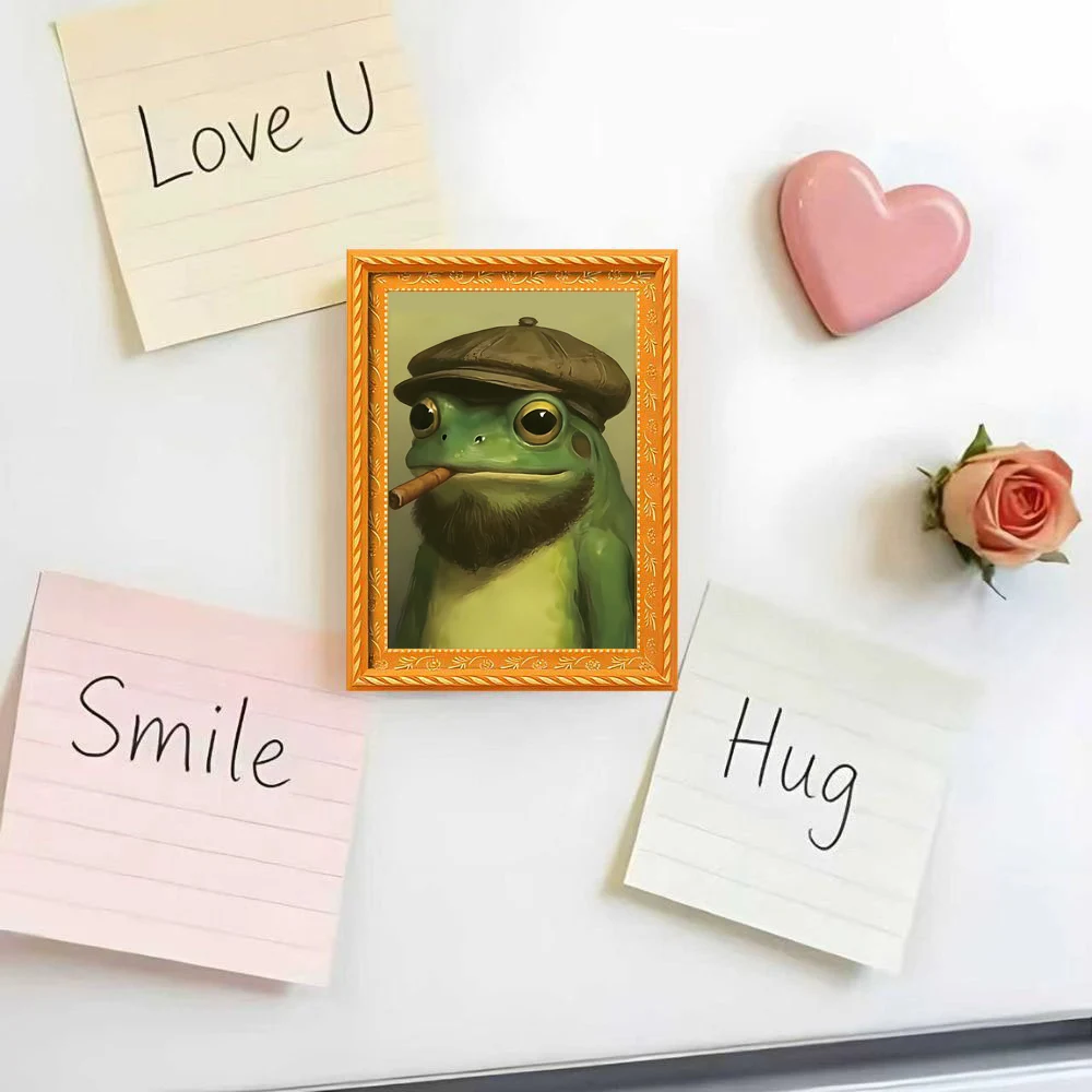 1 Piece of Vintage Oil Painting Style Razor Party Frog Fridge Magnet, Newsboy Hat Beard Cigar Magnetic Decoration Sticker, Personalized Kitchen Message Magnet, Anthropomorphic Gentleman Style Magnetic Sticker, Fun Home Decoration Item