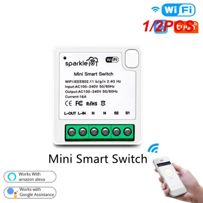 

1/2PCS Tuya WIFI Mini Smart Light Switch 2 Way Remote Control Breaker with Alexa Alice Home Smart Life