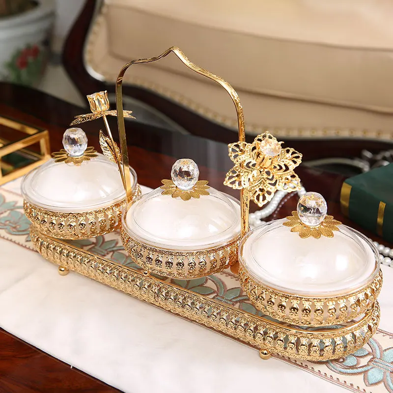 European Style Dried Fruit Storage Box Home Living Room Snack Tray Compartmentalized Candy Box with Lid Snack Snack Plate