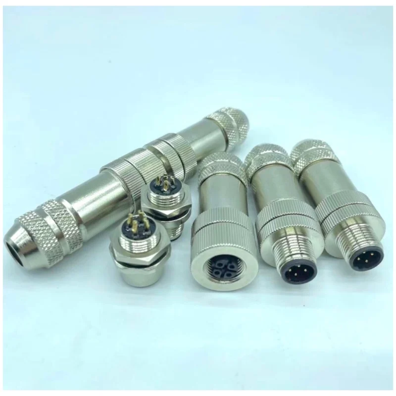 Field assembled waterproof female connector with M12 core shielded metal plug and 5-core crimping head