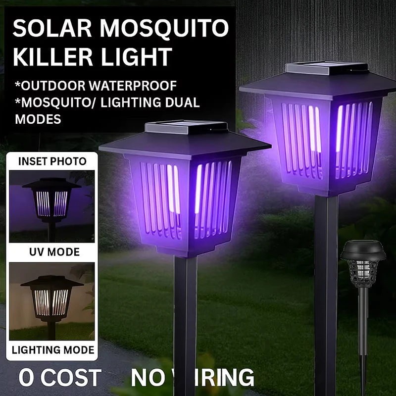 Lámpara repelente de mosquitos de descarga Solar y eléctrica, Exterminador de insectos impermeable, luz LED de 2 modos para uso en Villa de acampada, césped y jardín al aire libre