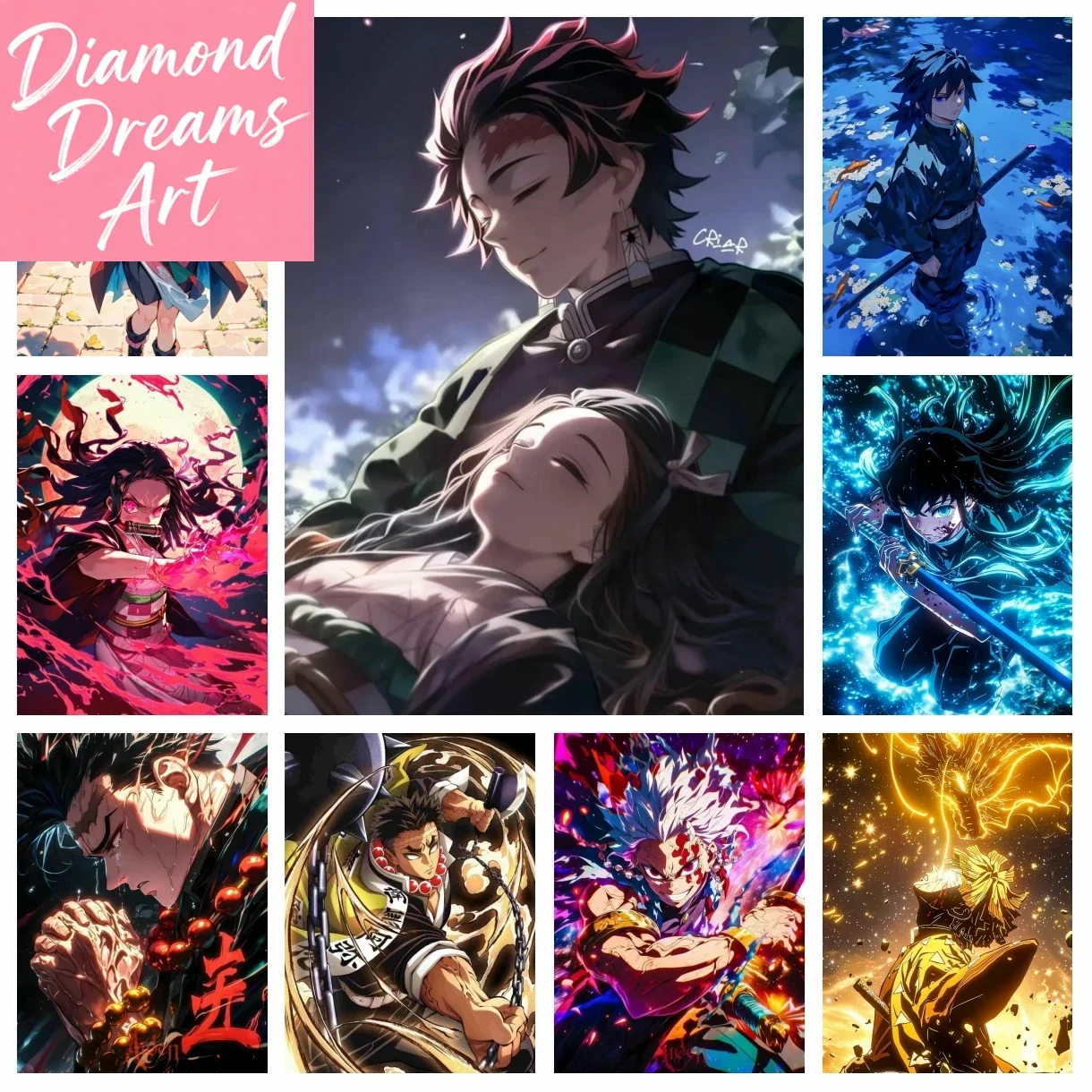 Frameless,Demon Slayer Anime Full Diamond Painting Cartoon Girl Shinobu Kochou Cross Stitch Kits Embroidery Picture Mosaic Home