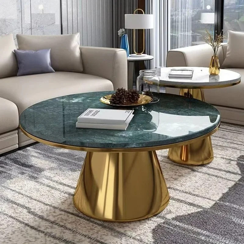 

# High-quality Marble Top Coffee Table Set, Golden Stainless Steel Furniture Side Table