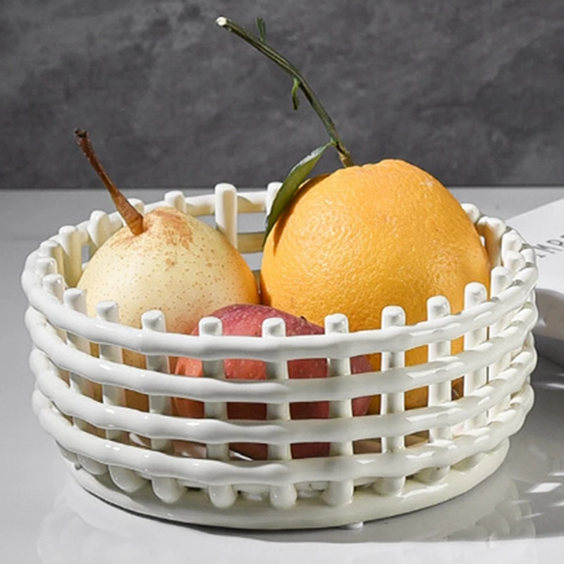 ABNO-Semplice cestino portaoggetti in ceramica intrecciata, portaspazzolino, vassoio per frutta scavato, cestino per drenaggio domestico, organizer da tavolo