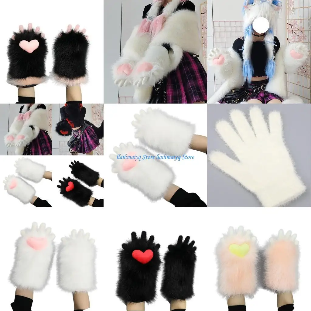 573B Niedliche Katzen Pfotenform Fäustling Frauen Mädchen Cartoon Handschuh Plüsch Halbfinger Fäustling