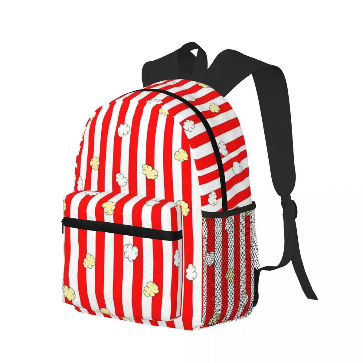 

Red And White Striped With Popcorn Student Backpack School Bag Hiking Travel Daypack for Boys Girls Bookbag Shoulder Bags