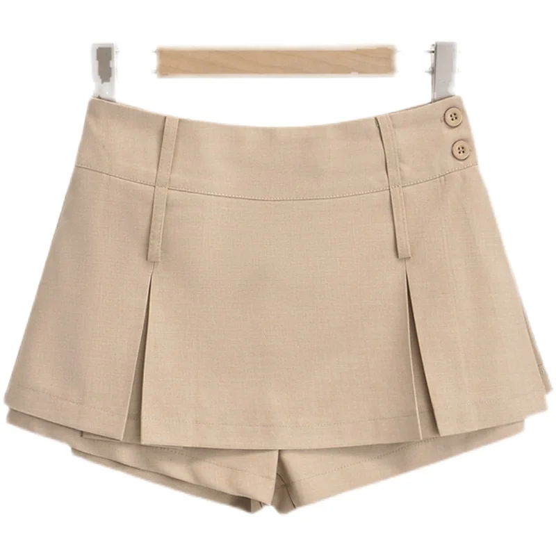 

High Waist ort Pants Splice Skirt Women's Retro Two-Way Wear Pleated Skirt Double Hole Slit f Body Skirt