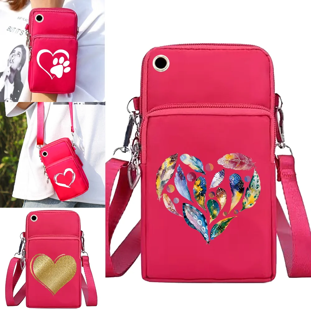 

Mobile Phone Bag for Iphone/huawei/xiaomi/samsung Universal Crossbody Bags Wrist Pack Arm Bags with Headset Hole Love Pattern