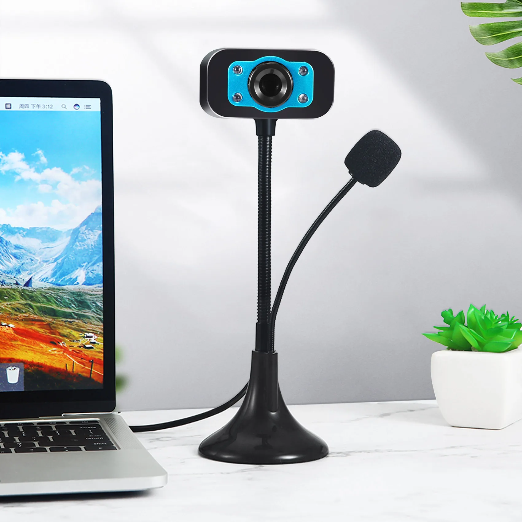A52TWeb Kamera USB Webcam Definisi Tinggi 4 Led Web Cam dengan Mikrofon Desktop untuk Skype Youtube Komputer PC Laptop