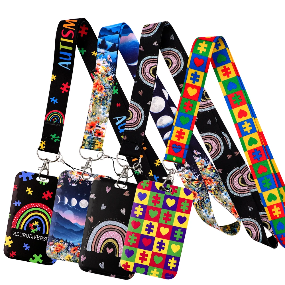 

Autism Puzzle Rainbow Neck Strap Lanyard for Keys Keychain Badge Holder ID Credit Card Pass Hang Rope Mobile Phone Charm